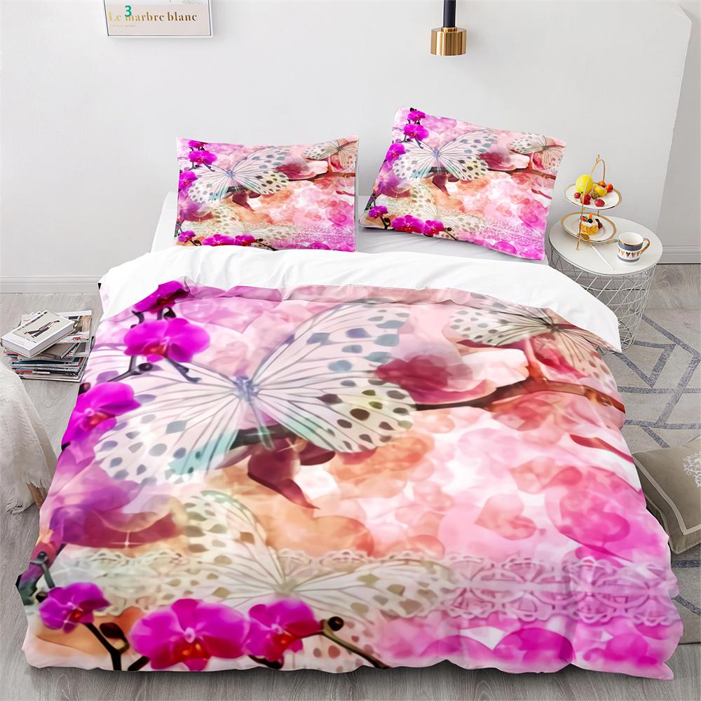 Butterfly Duvet Cover Set Blue Purple Wild Animals Bedding Set King Queen Size for Kids Girls Women Polyester Comforter Cover