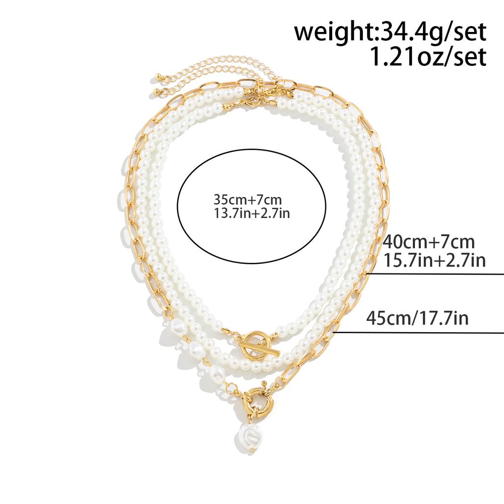 Ingemark Multilayer Imitation Pearl OT Buckle Pendant Necklace Women Wed Bridal Goth Bead Chain Y2K Accessories Neck Jewelry