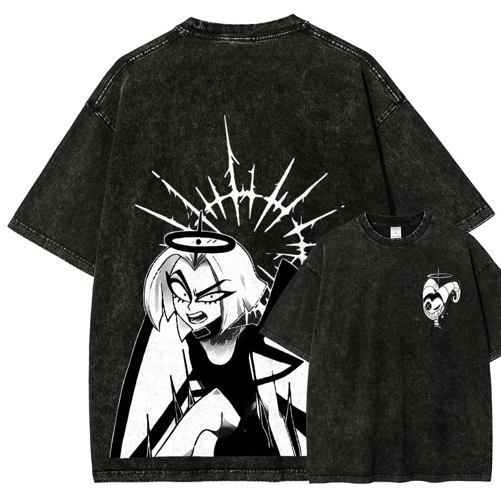 

Hazbin Hotel Couple Graphic Print Tshirt Unisex Women Matching Outfits Fashion Vintage Washed Cotton Tee Loose Casual Oversize Top 2XL