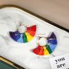 Rainbow ethnic style party earrings handmade fan-shaped colored woven fringed earrings Independence Day earrings