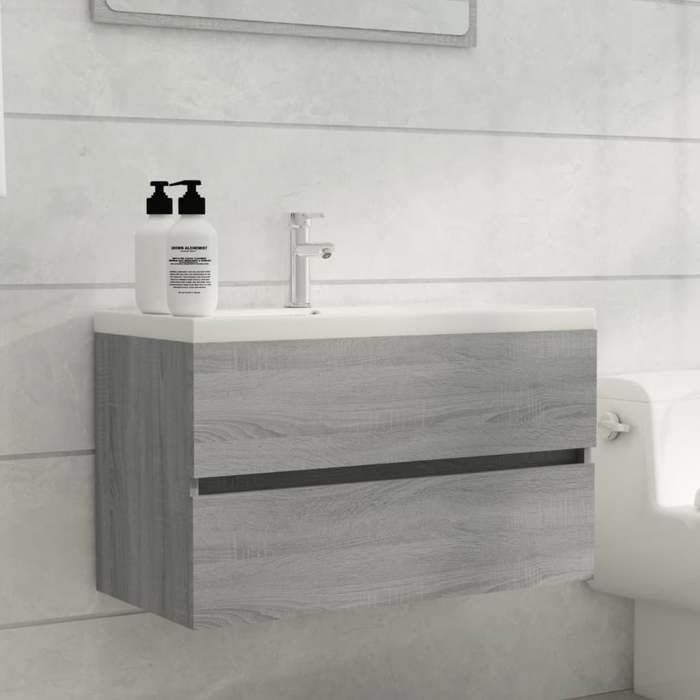3120346 vidaXL Vanity Unit with Integrated Basin Sonoma Grey Engineered Wood