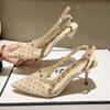 Sandals polka dot high heels with bow 2025 new mesh bag head thin heel summer patent leather women's back space