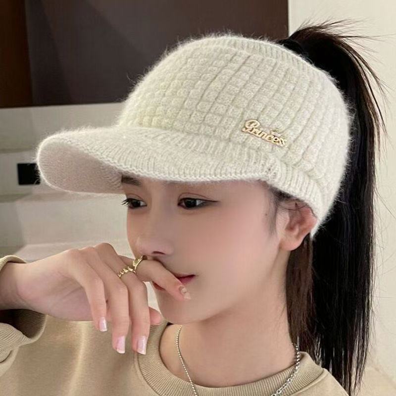 Women S Warm Ponytail Open Top Knit Hat Autumn Winter Versatile