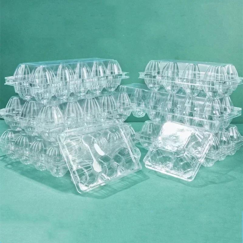 100pcs Transparent Disposable Eggs Packaging Boxes with Cover Tray Supermarket Sales Packaging Thickening Duck Egg Storage Box