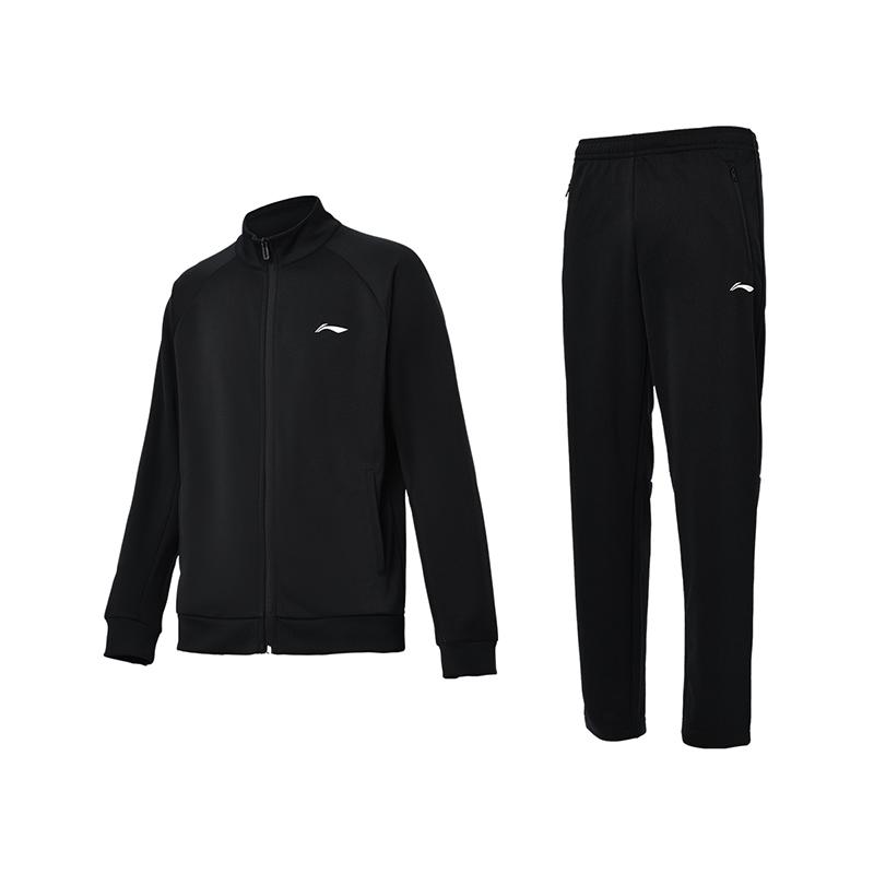 Li Ning Logo Pattern Stand Collar Loose Long Sleeve Elastic Waist Pants Casual Sports Suit Unisex suit Black AWEU045-1