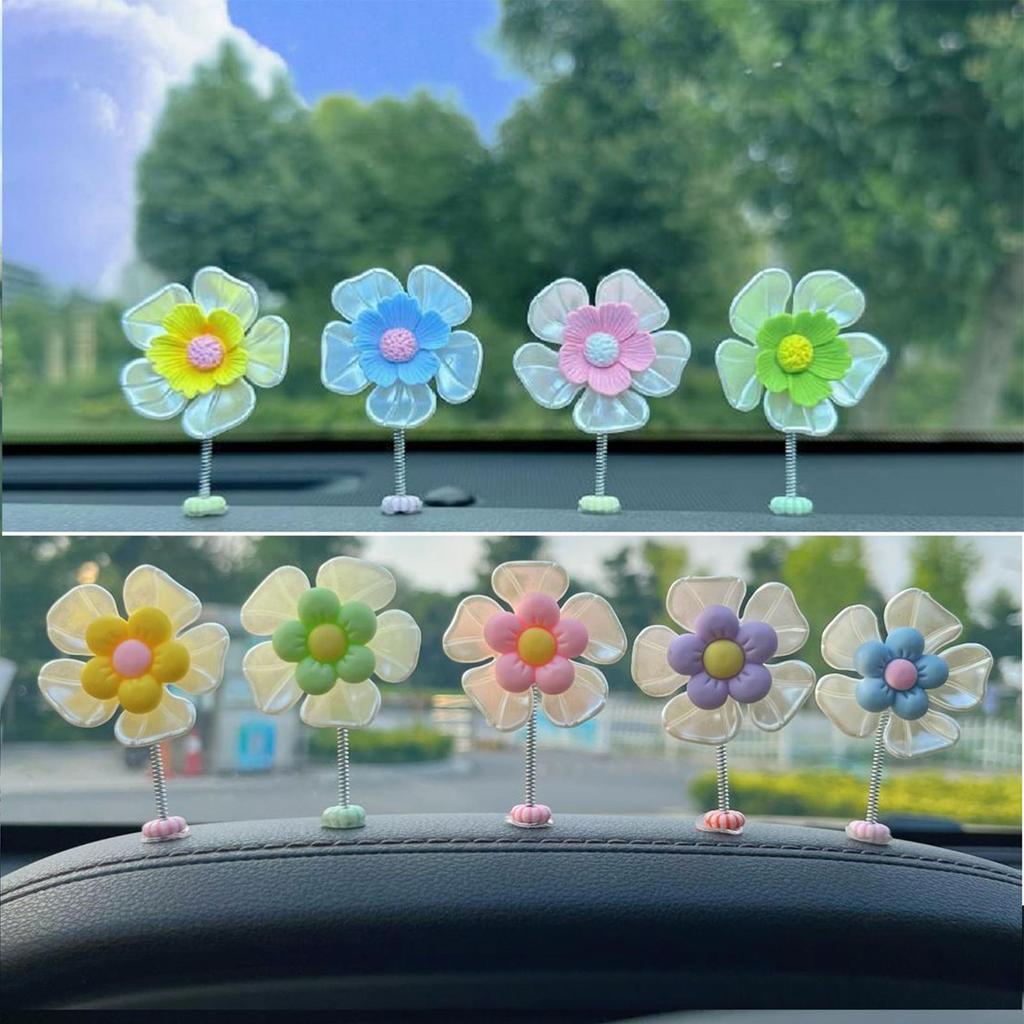 Cute Homemade Crochet Flowers Car Interior Decoration Funny Shaking Head Flower Ornament Mini Car Dashboard Decor Dancing Flower