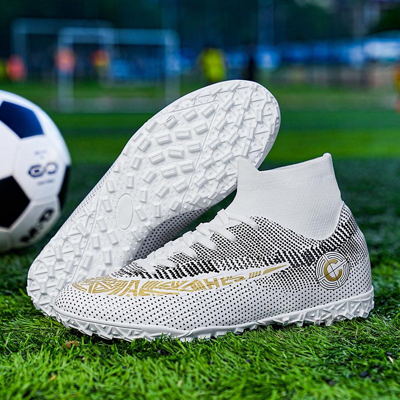 High-top Football Shoes Men and Women Children Broken Nails Tf Leather Feet Artificial Turf AG Nails Youth Student Training Shoes