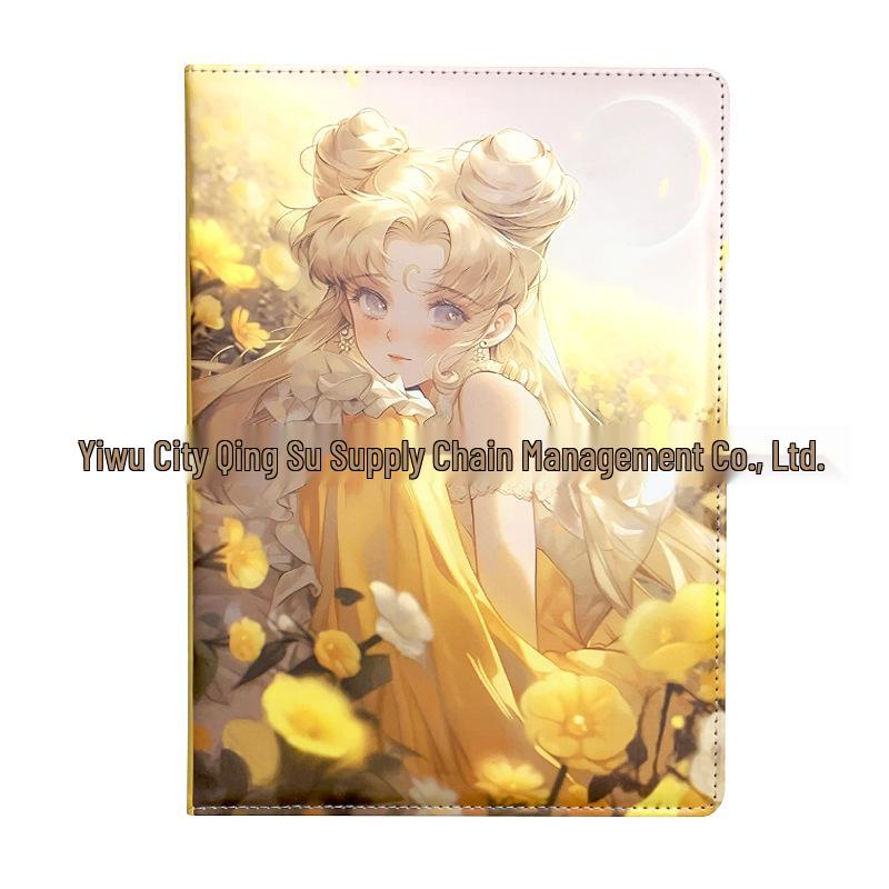 B5 Anime Flower Garden Leather Notebook: Beautiful Girl Cover, Hardcover, Vibrant Colors. A-243