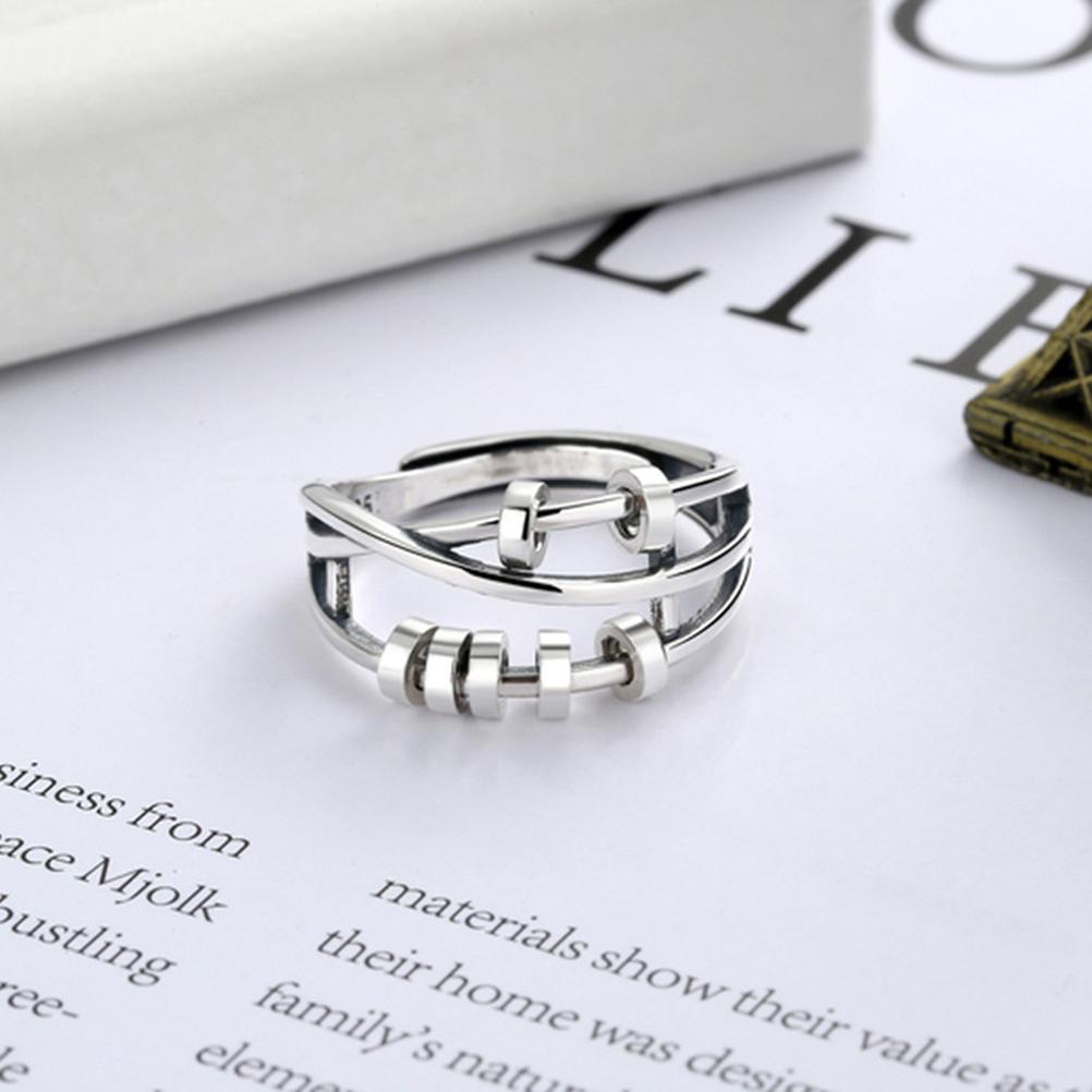 Fidget Anxiety Ring 925 Sterling Silver Bead Ring Stress Relieving Fidget Peace Rings for Anxiety Transfer Bead Open