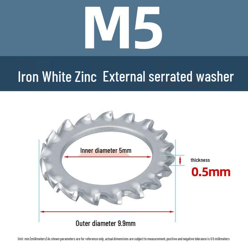 Yigu Yigu Uhlíková ocel Bílý zinek Vroubkovaná pojistná podložka M3-M30, Proti uvolnění, Proti sklouznutí