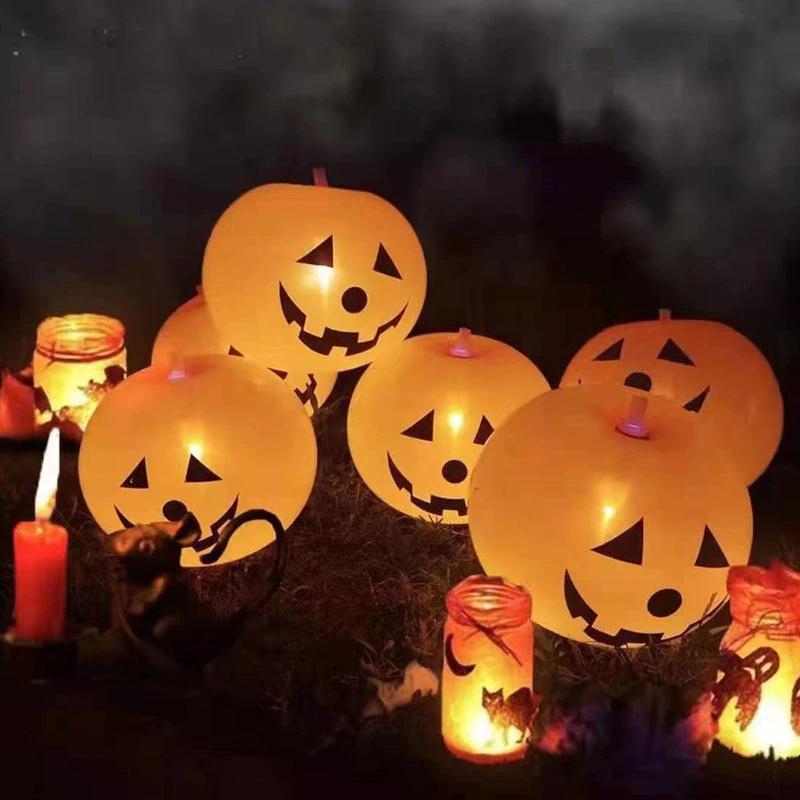 5PCS Halloween Pumpkin Lantern Balloons Inflatable LED Luminous Balloon with Light Glow In The Dark Kids Toys Halloween Party Decor