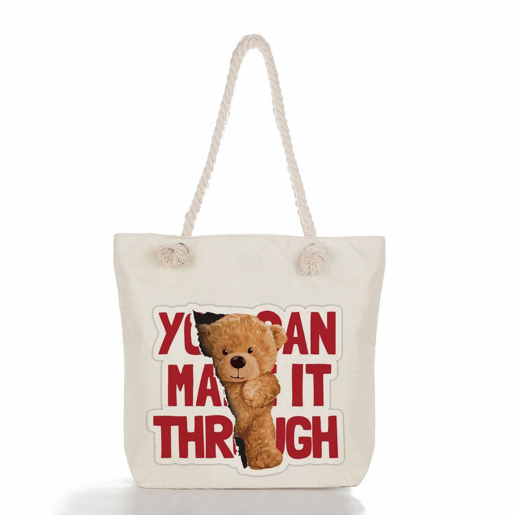 Bear Doll Print Thick Rope Single-shoulder Beach Bag 7256