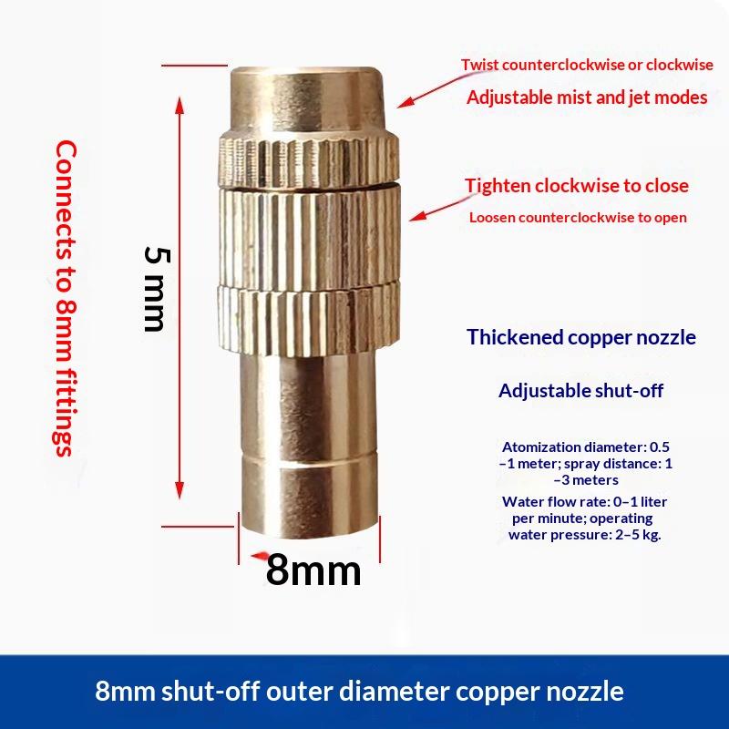 Durable Od 8Mm Misting Nozzle Adjustable Brass Spray Head Garden Irrigation Cooling Mist Sprayer For Greenhouse Yard
