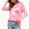 Women's Fashion Rugby Print Long Sleeve Neck Top with Side Slit Hem
