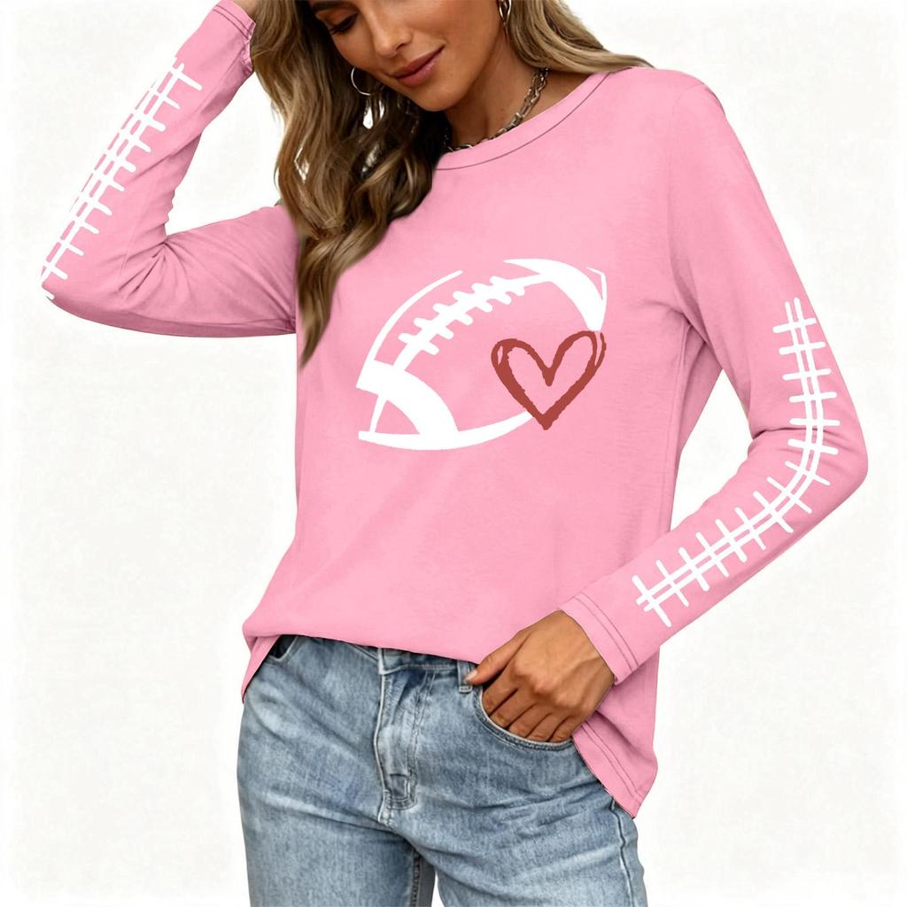Women's Fashion Rugby Print Long Sleeve Neck Top with Side Slit Hem