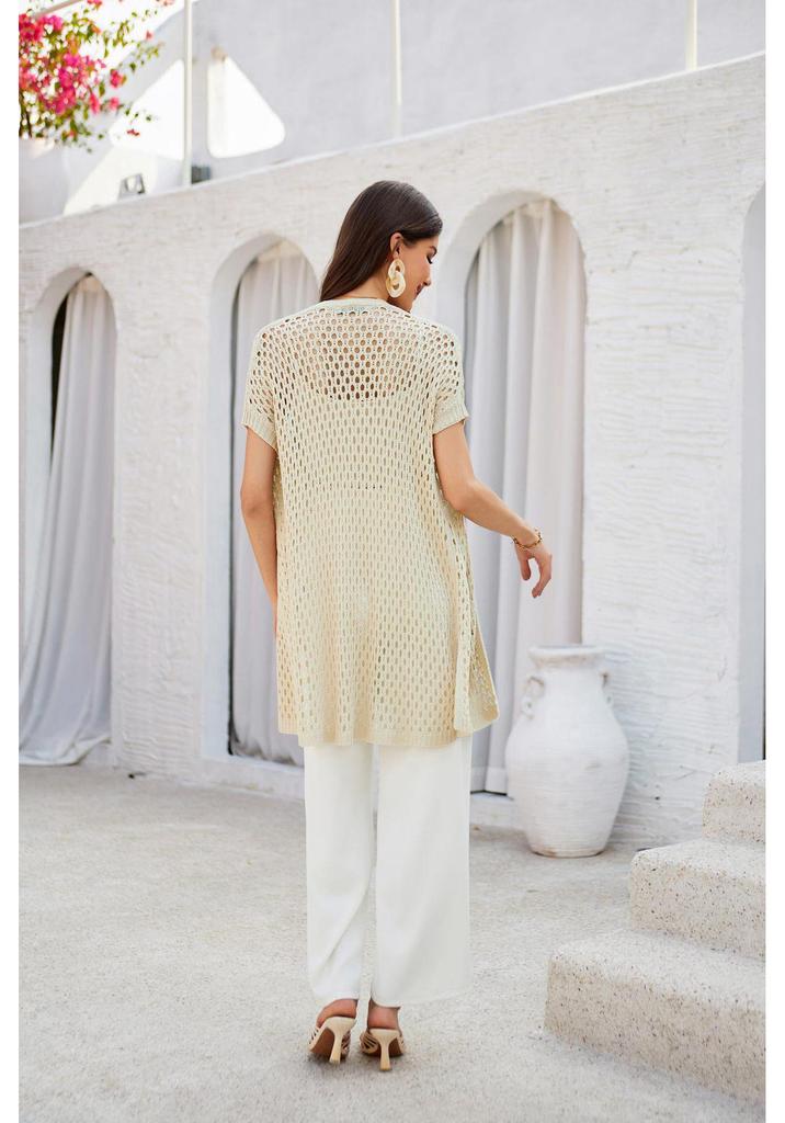 2024 European Mesh Crochet Short Sleeve Long Cardigan Cover-up