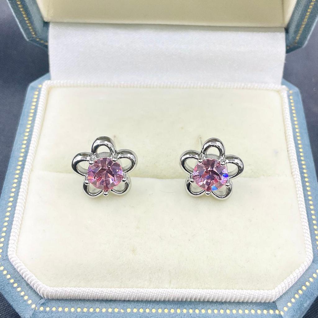6.2mm Round CZ Flower Stud Earrings DIY Setting, S925 Sterling Silver Mount