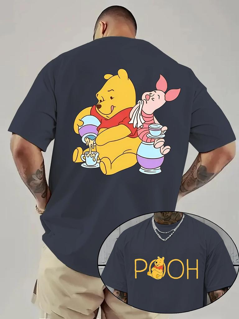 T-shirt Estiva da Uomo Disney con Fantasia Winnie the Pooh per Tempo Libero Quotidiano e Attività a Tema Unisex Cotone Manica Corta Oversize