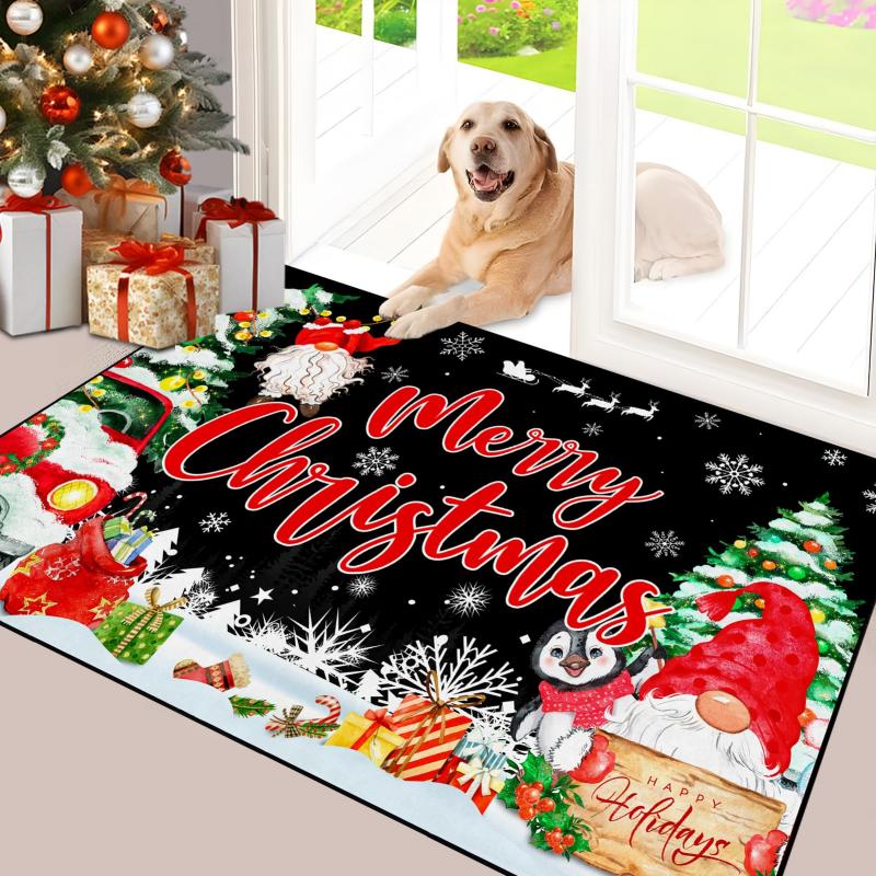 VIKAMA Xmas Faceless Gnome Entry Doormat Welcome Letter Print Non Slip Mat For Porch Indoor Home Christmas Party Decoration
