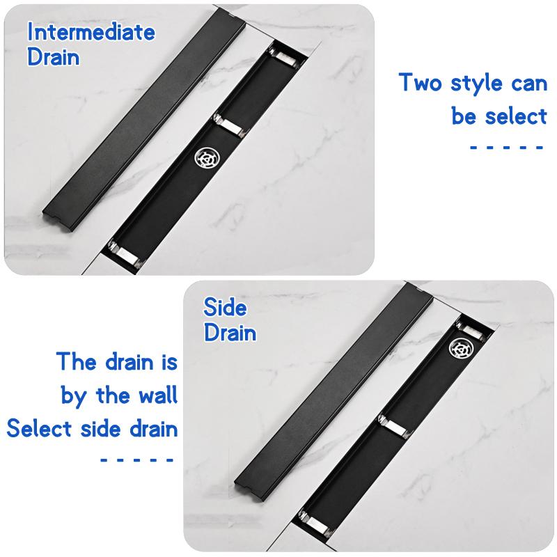 Invisible Floor Drain Black 304 Stainless Steel Anti-odor Bath Shower Long Linear Drainage Tile Insert Side Floor Drains Cover