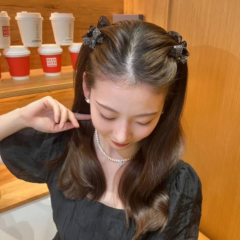 5Pcs Fashion Light Luxury Full Diamond Medium Sized Gripper AB Cute Bow Hair Clip Korean Style Side Bangs and Hair Accessories
