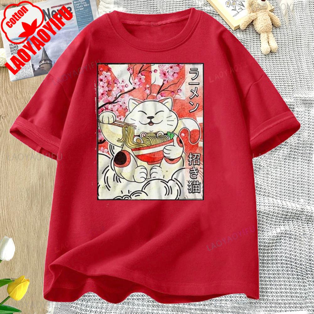 Japanese Noodles Maneki Neko Cat Ramen T Shirt Best Seller Funny Movie Gift Music Meme Top Tee High Quality Cotton Tops