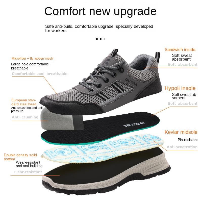 Buty robocze, Odporne na uderzenia i przekłucia Męskie letnie oddychające i odporne na zużycie buty ze stalowym noskiem, Buty ochronne
