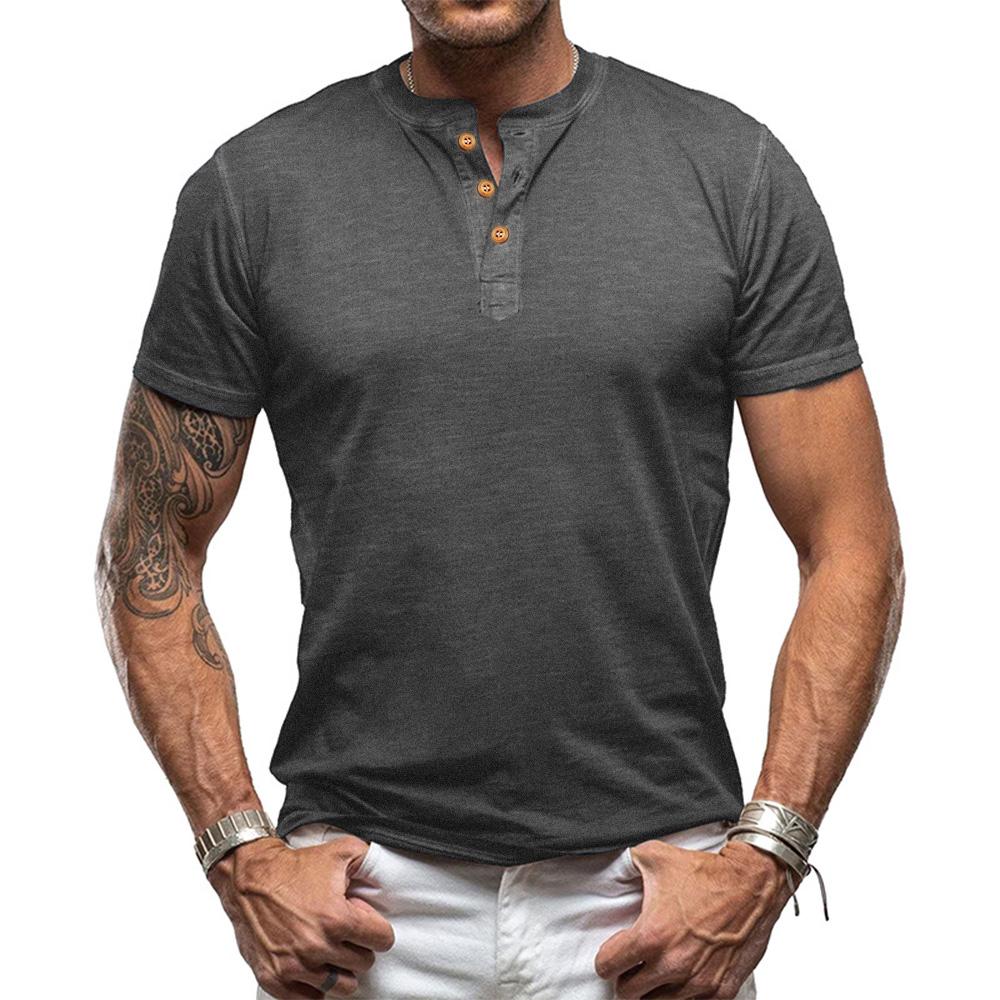 T-shirt da uomo in cotone con collo Henry, design ad alta elasticità, vestibilità slim, magliette tinta unita, top da uomo, T-shirt a maniche corte per uomo