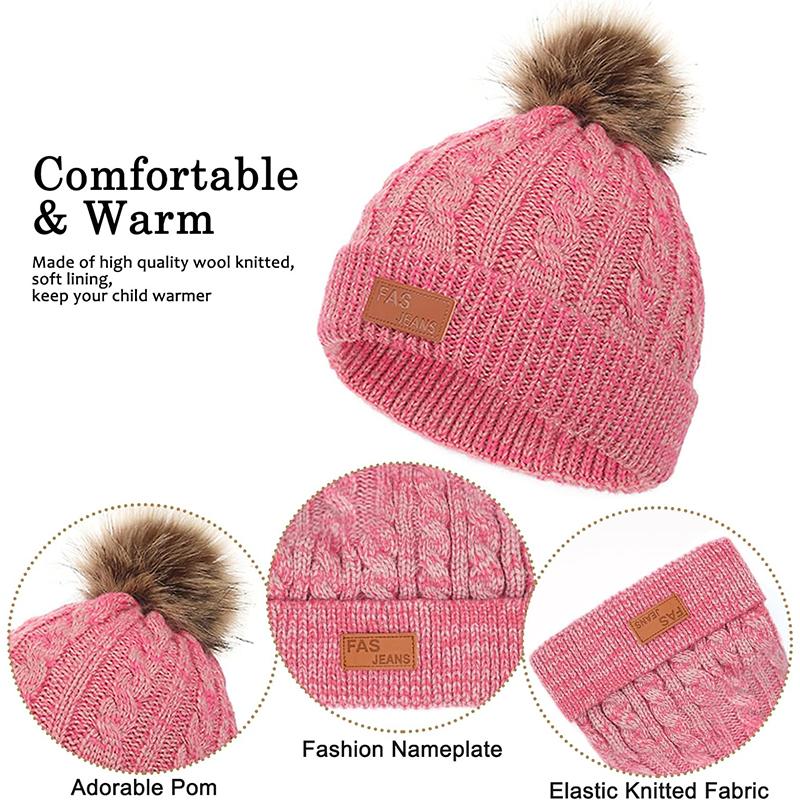 3PCS/set Kids Hat Scarf Gloves Set Baby Winter Warm Girls Boys Pompom Beanie Cap