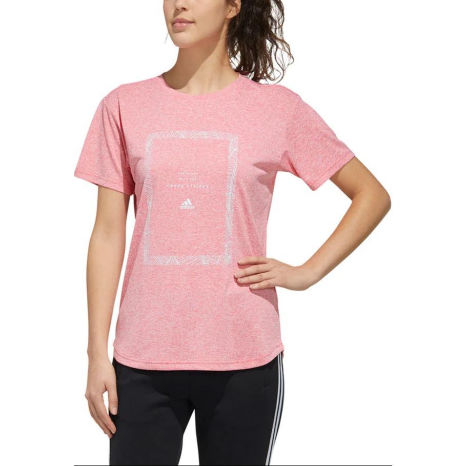 Adidas Logo Print Round Neck Short Sleeve T-Shirt Women Tops Pink FM5272
