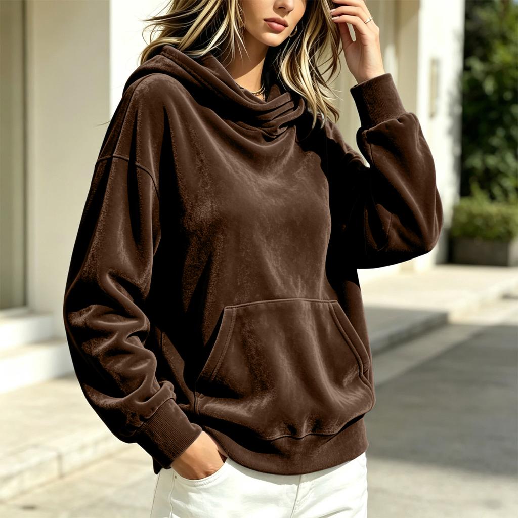Women's Casual Hoodie - Color Loose Fit Long Sleeve Pullover Sweatshirt for Fall and Winter