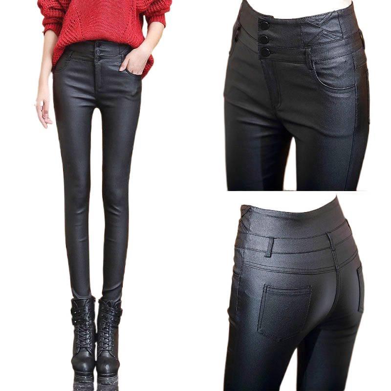 Women's Winter Thickened Matte Leather Pants with Velvet Lining - 2025 Collection
