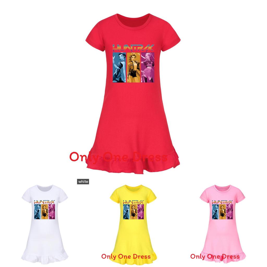 Kpop Demon Hunter Girl Short Sleeve Sleepwear With Ruffle Hem For Kids Bedroom Comfort