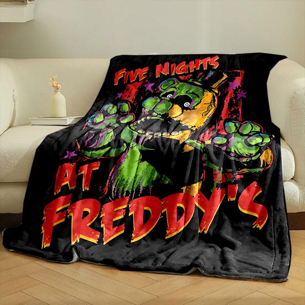 Colorful animatronic bear with exaggerated features and vibrant text. for all seasons blanket lunch break throw gift