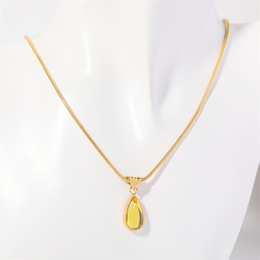 Twelve Birthday Stone Simple and Elegant Water Drop Necklace with Blue Green Ocean Pendant, Collar Chain, Titanium Steel