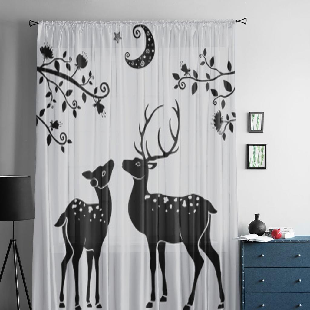 Deer Under The Moon Sheer Curtains For Bedroom Living Room Tulle Curtains For Kitchen Window Voile Curtains