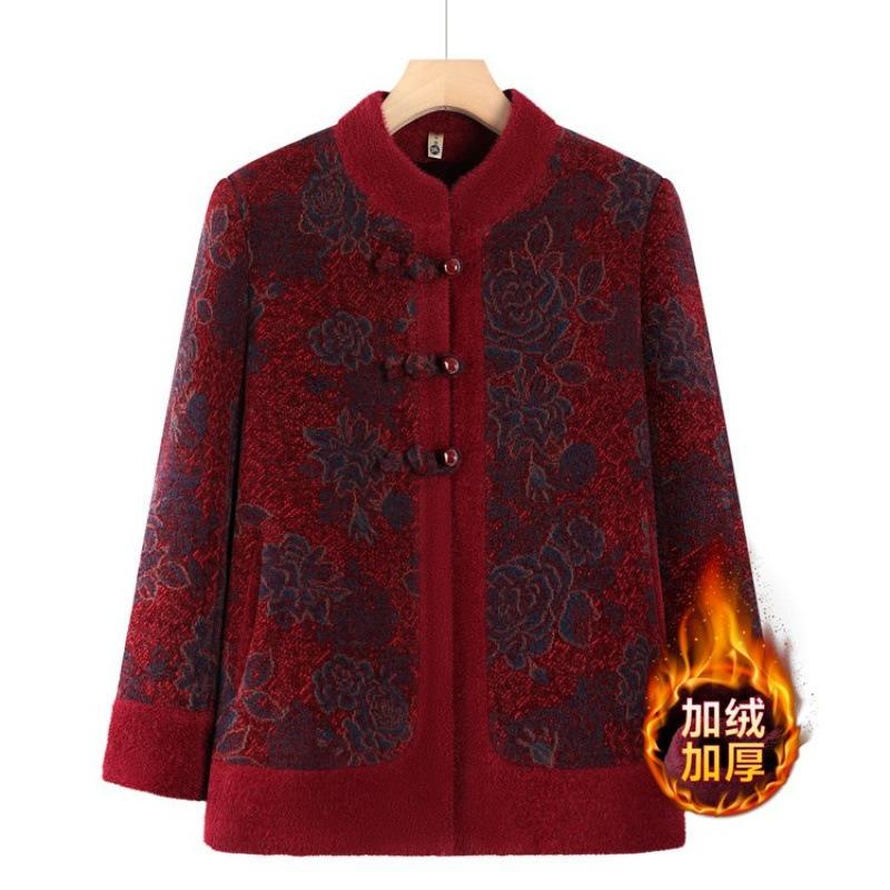 Age 0 padded jacket, piled and thickened autumn winter clothing, women's woolen elderly clothes