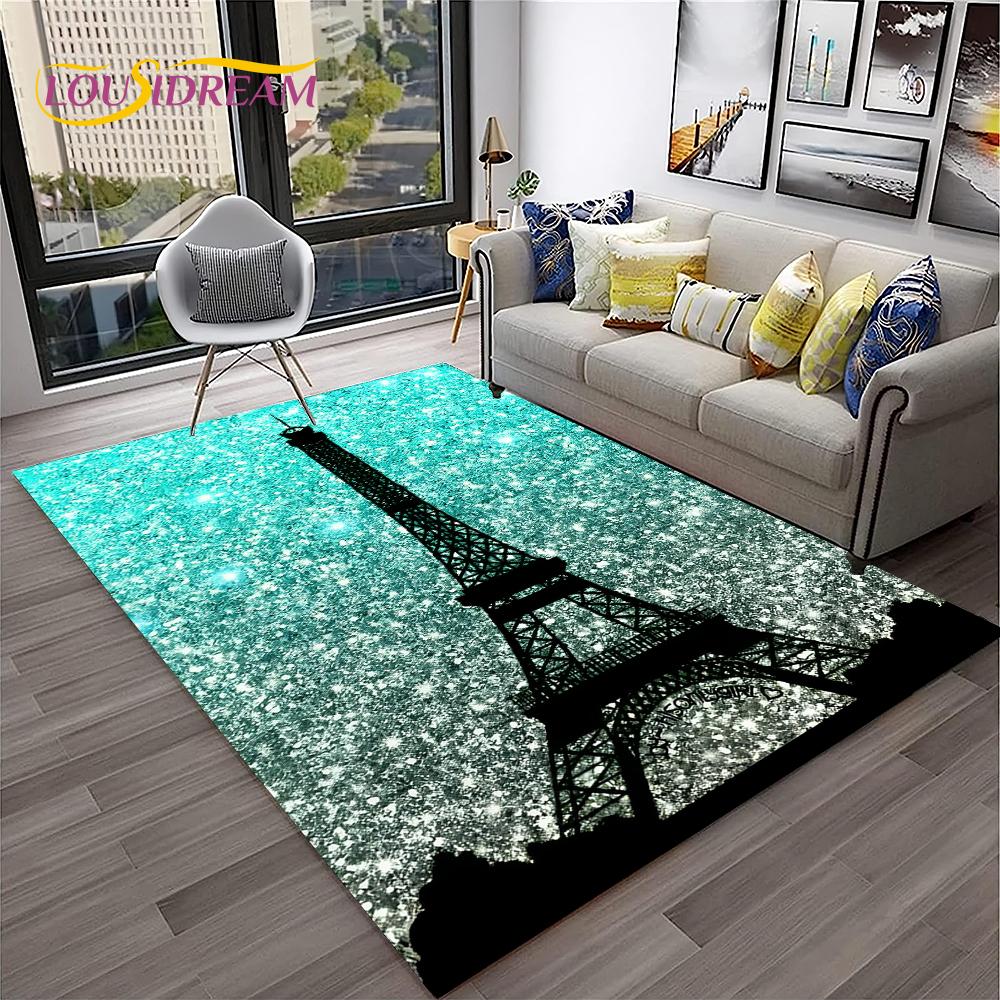 France Paris Eiffel Tower Retro Carpet Rug for Home Living Room Bedroom Sofa Doormat Decor,Kids Play Area Rug Non-slip Floor Mat