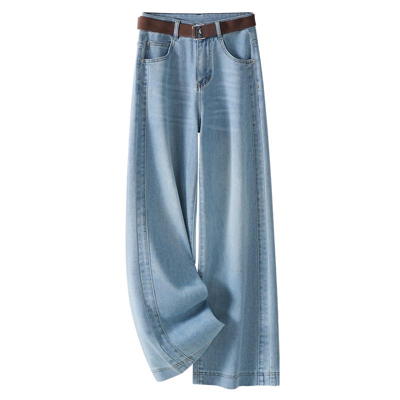 Dark Blue Vintage High-Waisted Wide-Leg Denim Pants - 2025 Spring/Summer Loose Slimming Casual Trousers