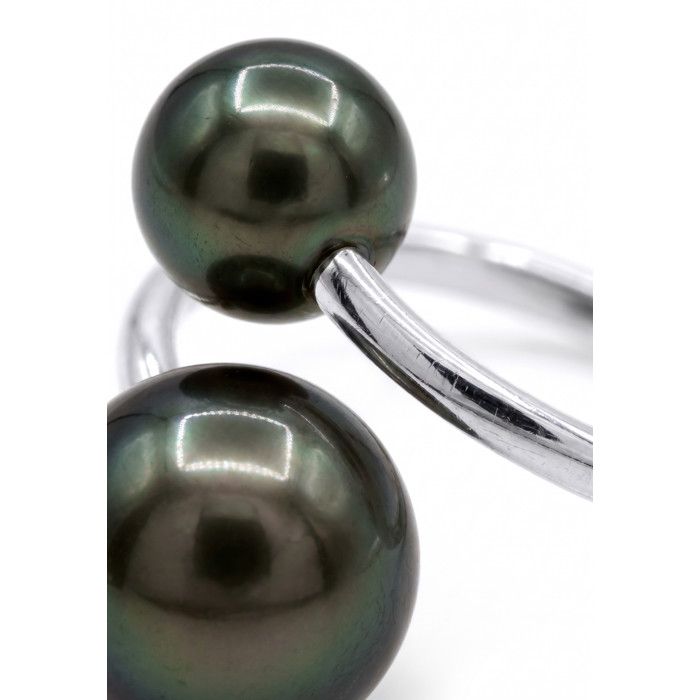 Bague - Pearls & Colors - Perle de Culture de Tahiti 7-8 mm Rondes - Or Blanc 375/1000 - Qualité A+ - Femme