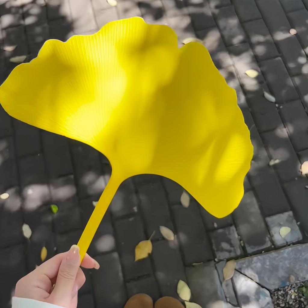 Ginkgo Leaf Shape Hand Fan, Minimalist Solid Color Portable Hand Fan for Summer Camping Travel Use