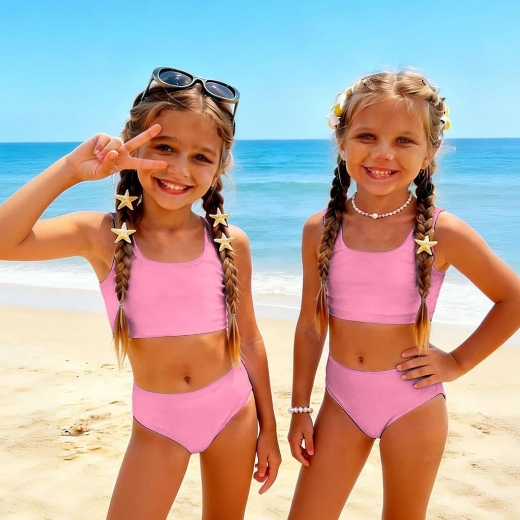 Girls Two Piece Swimsuit Tankini Set Kids Summer Swimwear Soft Fabric Comfortable Fit Durable Construction Suitable for Beach Pool Activities