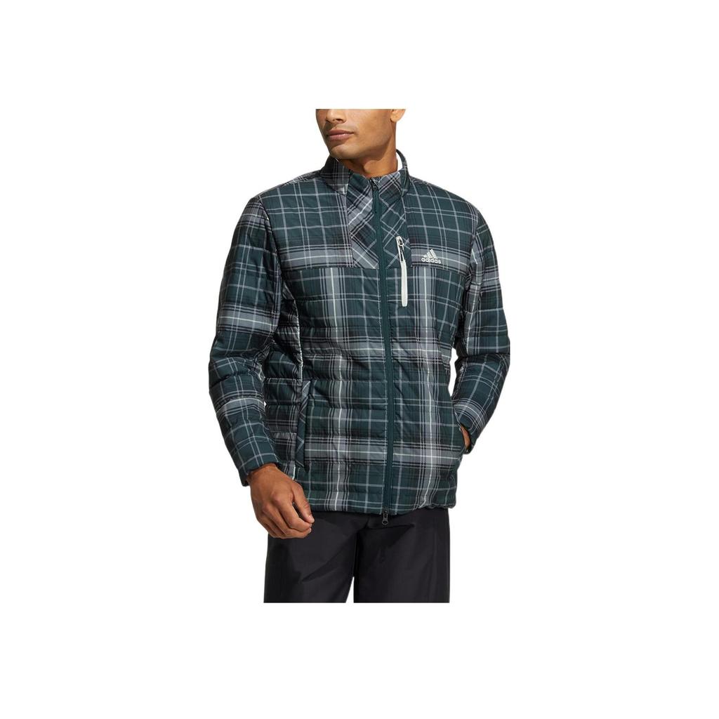 Adidas Plaid Print Logo Zip Long Sleeve Cotton Jacket Men Jacket Green HG8218