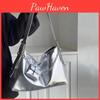 Womens Fashion Trend Yogodlns Fashion Large Capacity Silver Soft Pu Leather Underarm Bag Commute Hobo Shoulder Bags