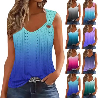Women's Girl Tank Top Casual Vest Tops For Women Cute Knit Vest Top Gradient Floral Print Loose Fit Sleeveless Tops Flowy Eyelet