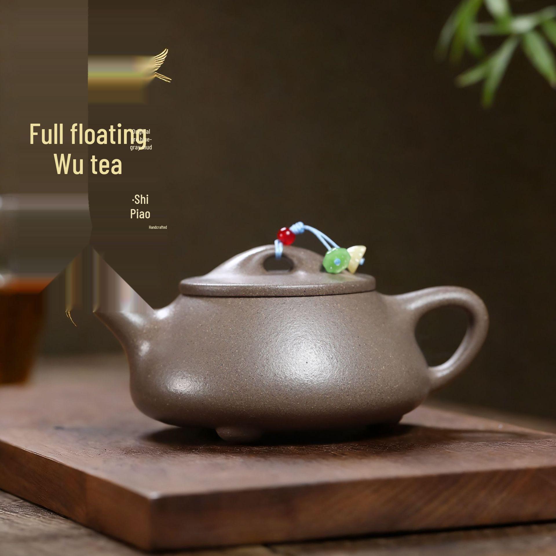Handcrafted Yixing Zisha Teapot by Renowned Artist - Green-Grey Duan Ni Stoneware Gongfu Tea Set 260CC