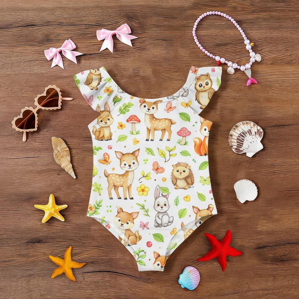 Girls One Piece Swimsuit Summer Animal Print Kids Swimwear Sleeveless Casual Beachwear Toddler Bathing Suit for Children