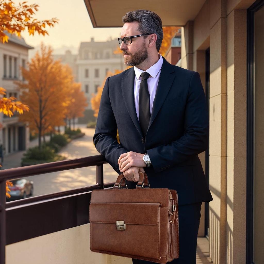 Vannus Herren Aktentasche aus echtem Leder, Italienisches Leder, Großes Fassungsvermögen, Stehend, Passt für 15,6-Zoll-Laptop, Braun