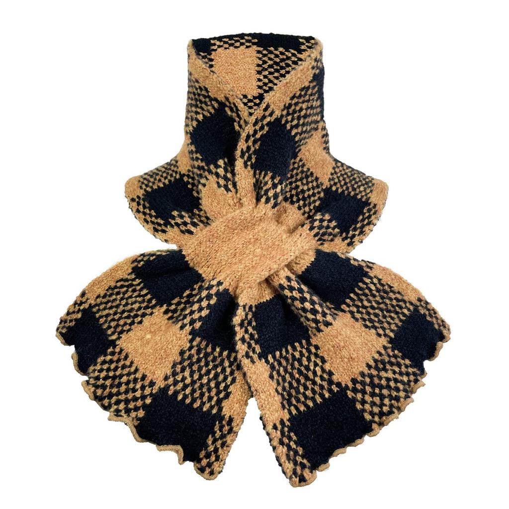 TERAICHI Neck Mini Cross Buffalo Check Scarf Warmer, Scarf, Scarf, Pattern, Women's (Reddish-Brown Heather)
