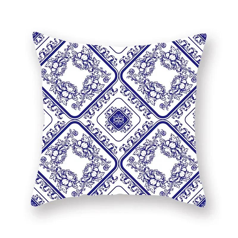 Blue Mandala Persian Cushion Cover Polyester Geometric Pattern Pillowcase Decoration Sofa Bedroom Car Office Decoration Ornament